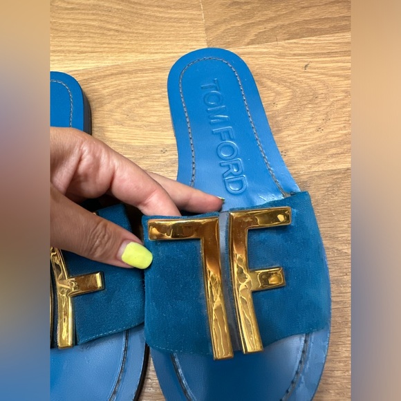 TOM FORD TF Logo Sandals BLUE & GOLD 💙💛 - Picture 3 of 9